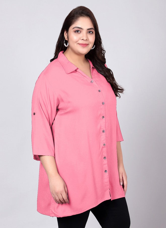 Indietoga Plus Size Classic Spread Collar Longline Casual Shirt - Image 3